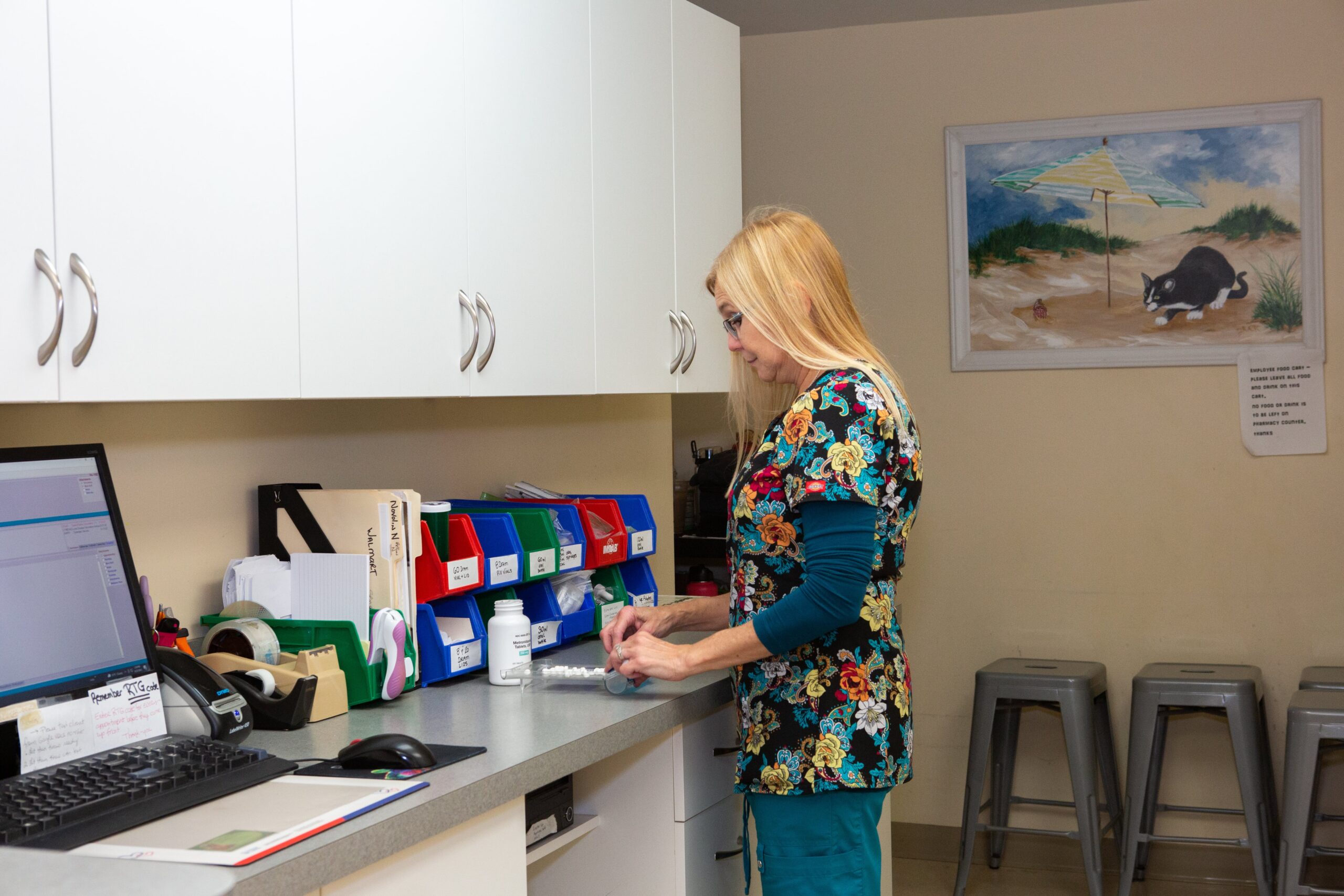 A women standing at a counter